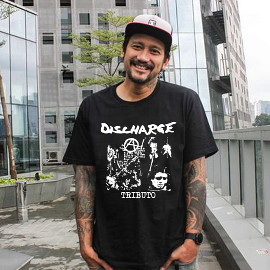 [BISA COD] Casual Unisex Tshirt Discharge Band Tributo Tshirt Bahan 100% Cotton Black | Tangan Pende