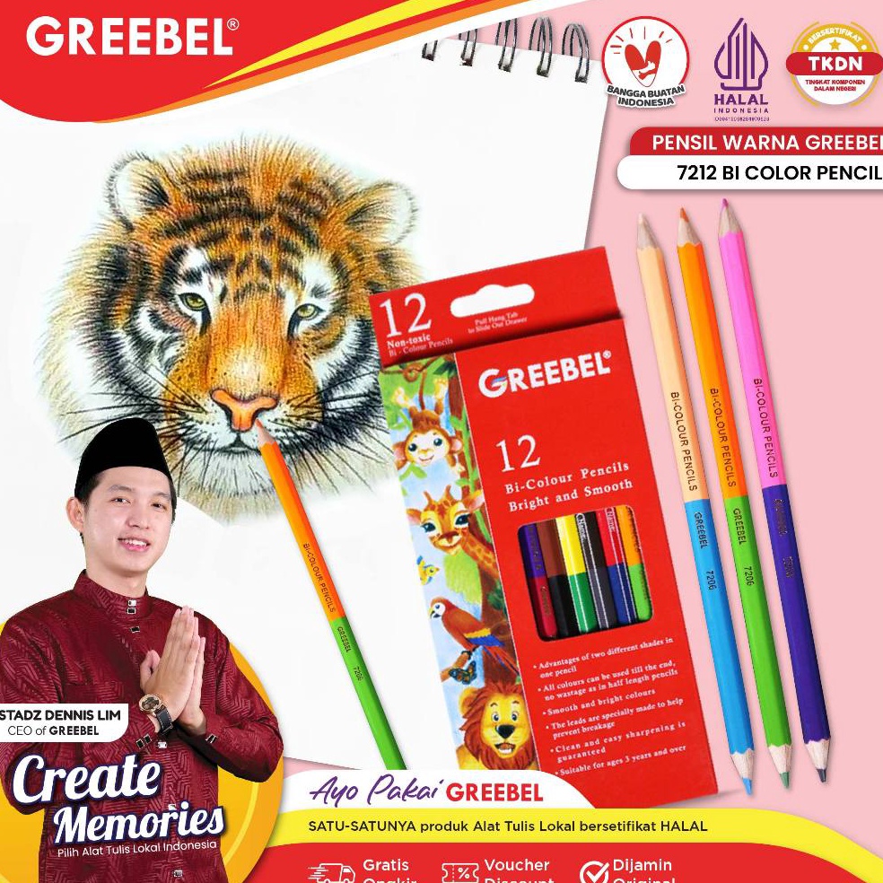 

KODE Y99X GREEBEL Pensil Warna 7212 BI Colour 24 Warna Coloring Pensil Warna Greebel Pensil Warna Aman untuk Anak Mewarnai