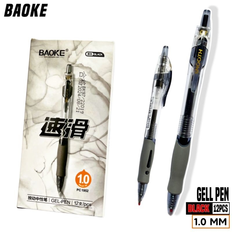 

12 Pcs Ballpoint Pen Gell Hitam Baoke PC.1952 [1.0 MM]/Pulpen Gell Hitam/Pen Gell/Pulpen
