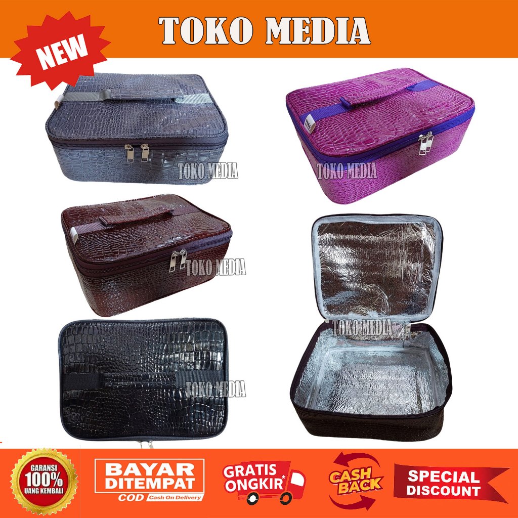 Tas Bekal Lunch Bag anak dewasa model Tenteng Polos bahan Kulit Sintesis croco Glossy Lapis Aluminiu