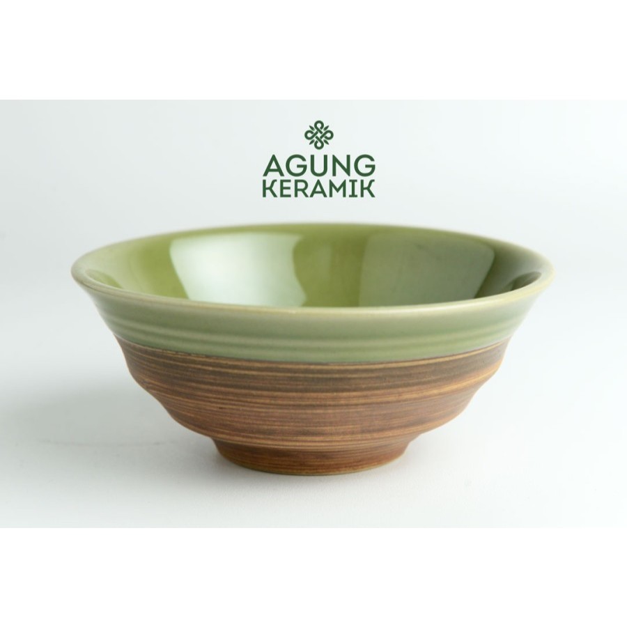Mangkok Makan Motif Urat Kayu Layer Hijau Agung Keramik