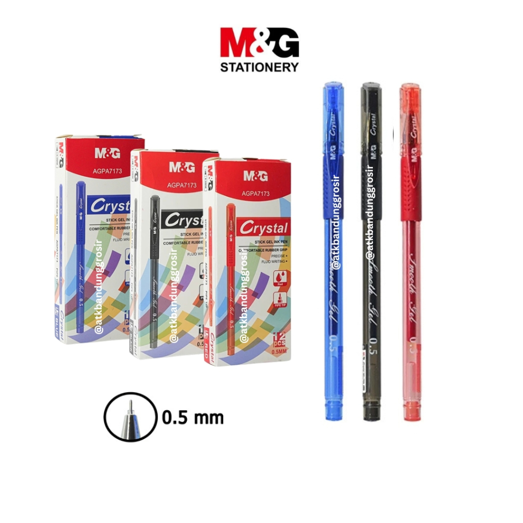 

Pulpen Gel M&G Smooth Gel Pen CRYSTAL Tip 0.5 Mm Niddle Tip Seperti Jarum Warna Hitam Biru Merah #AGPA7173