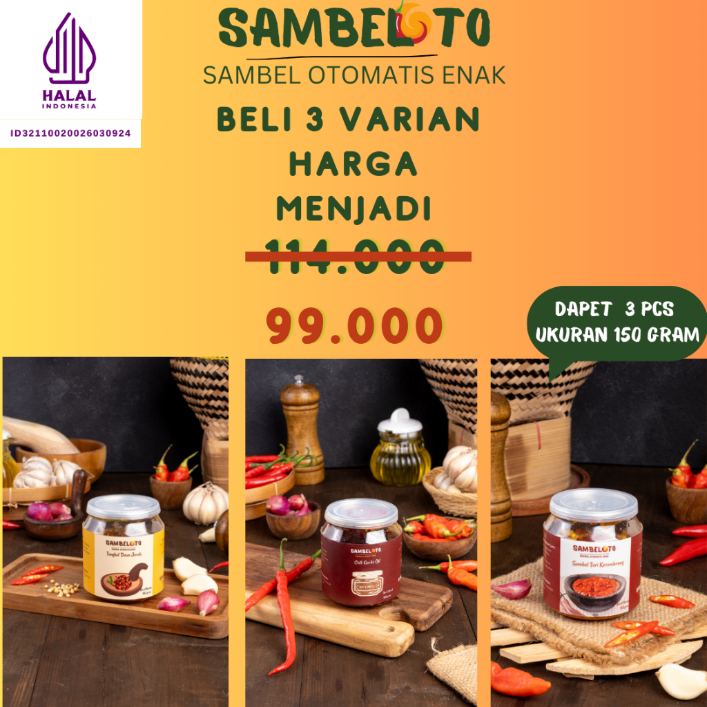 

Sambeloto 3 Varian Tongkol daun jeruk/Chili Garlic Oil/bebas pilih