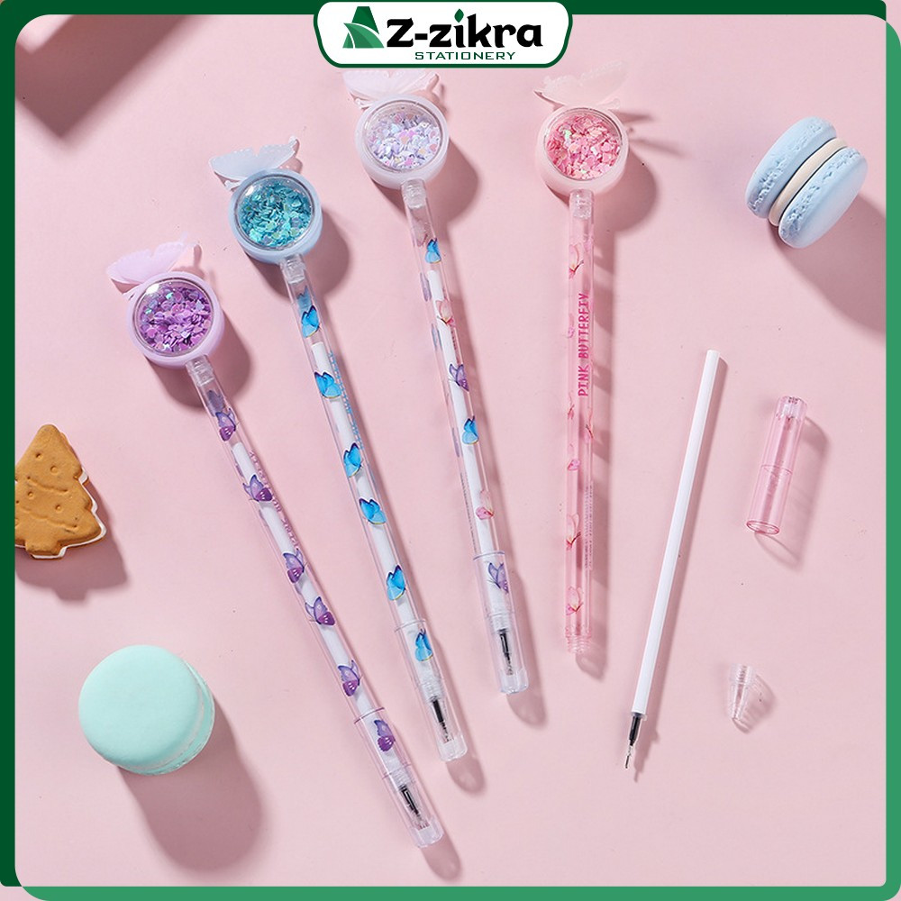 

Pena Cair Gel Bunny 0.5mm Pulpen Pastel Alat Tulis Karakter / Pena Cair Kupu Motif Payet Gliter Ink Gel Perlengkapan Sekolah Kantor Lucu Az Zikra Stationery A90