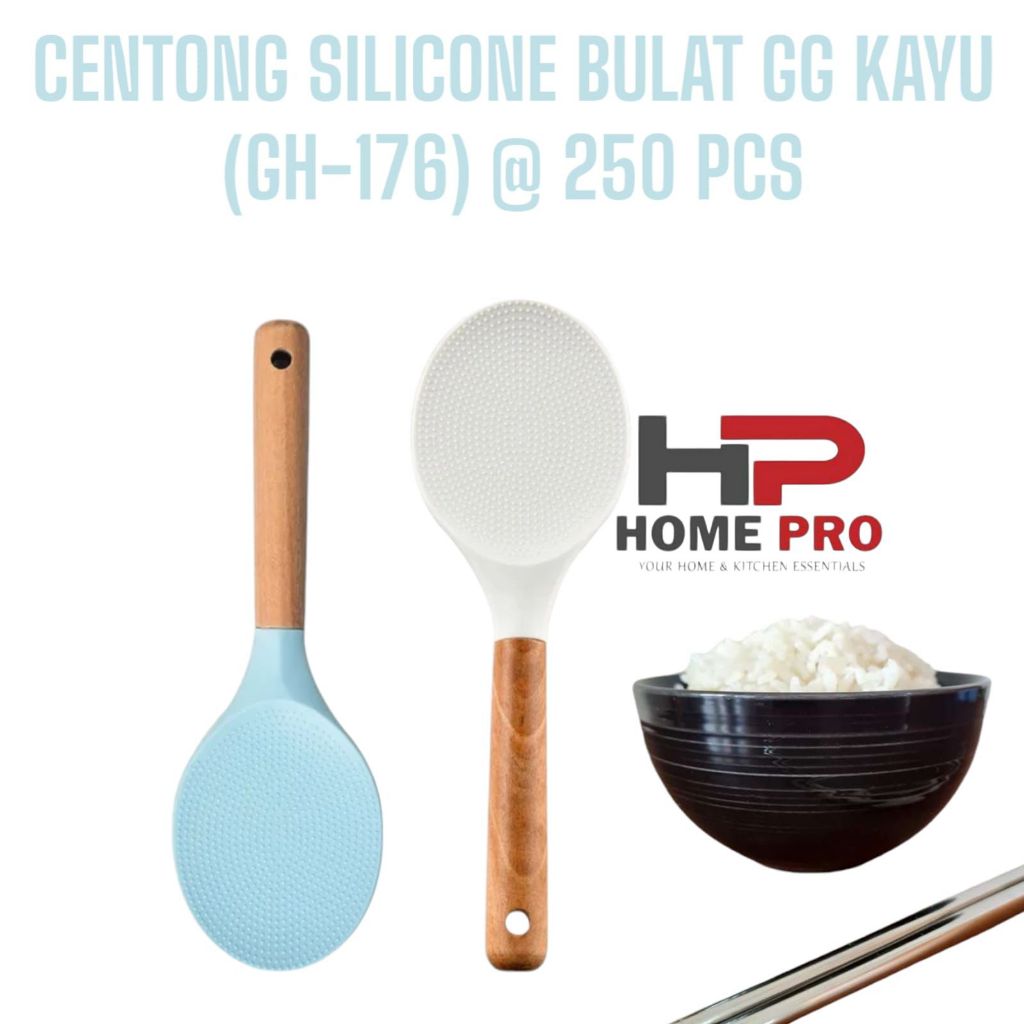 Centong Nasi Silikon Gagang Kayu Tahan Panas