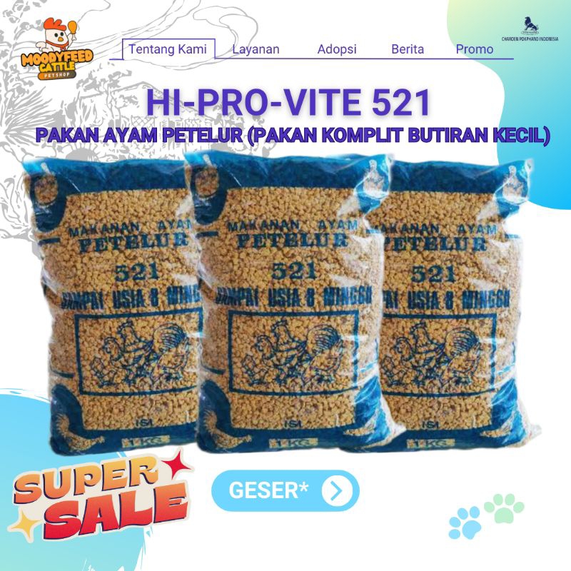 Pakan Ayam Petelur Hi-Pro-Vite 521 Pakan Butiran Kecil Repack Kemasan 1 Kg