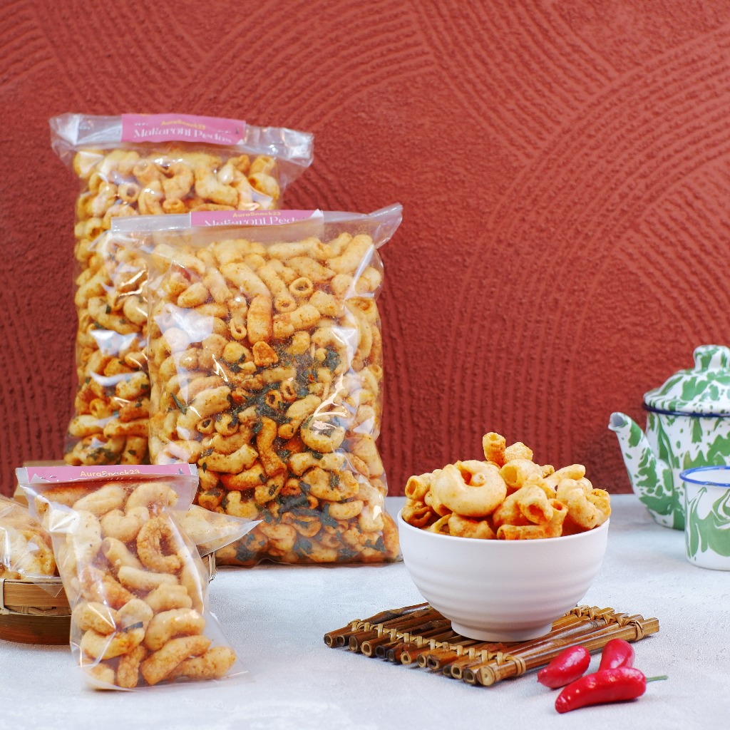 

Makaroni Original, Pedas Manis Bumbu Rujak, dan balado / Snack Kiloan 250 Gram