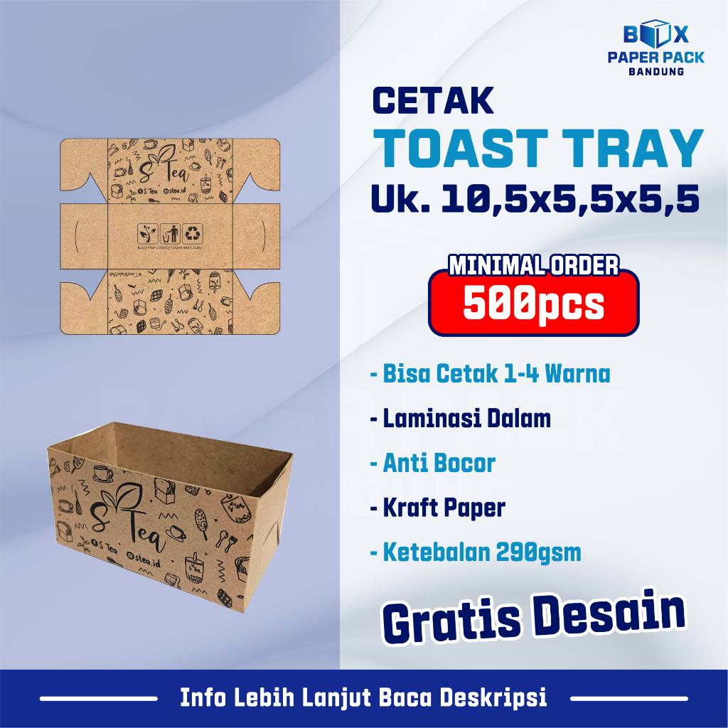 Custom Cetak Toast Box Bread TakeAway Paper Tray Dus Kemasan Roti Sandwich Panggang Bakar Cromboloni