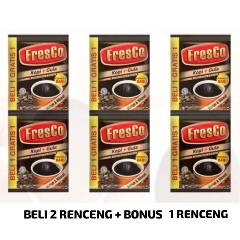 

KOPI FRESCO KOPI + GULA BELI 2 RENCENG BONUS 1 RENCENG, ISI 10 PCS/RENCENG