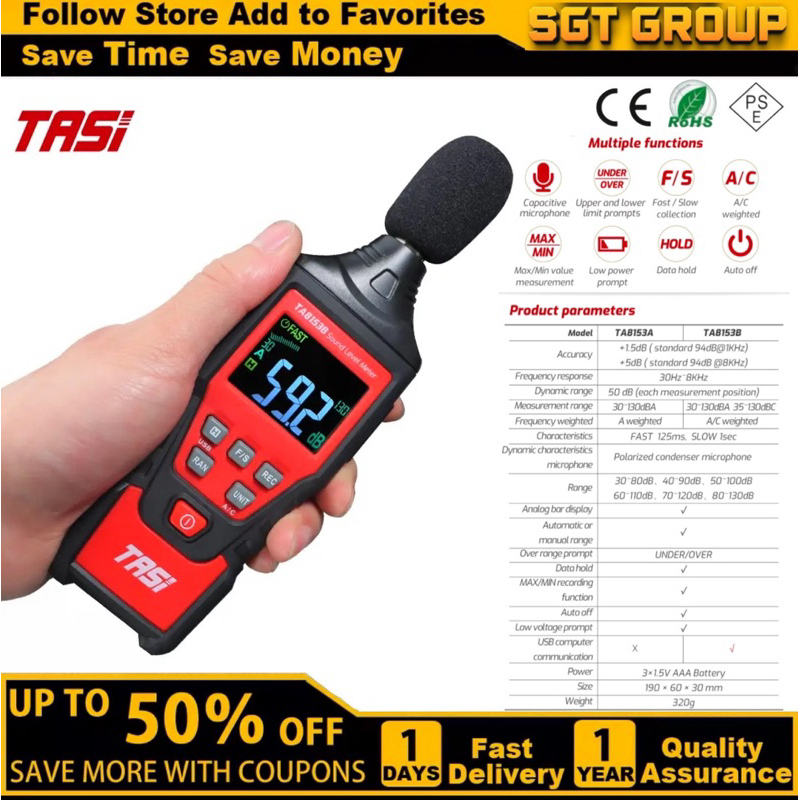 Sound Level Meter Data Logger TASI TA8153B Noise Decibel Tester DB TA-8153B USB PC Logging Digital