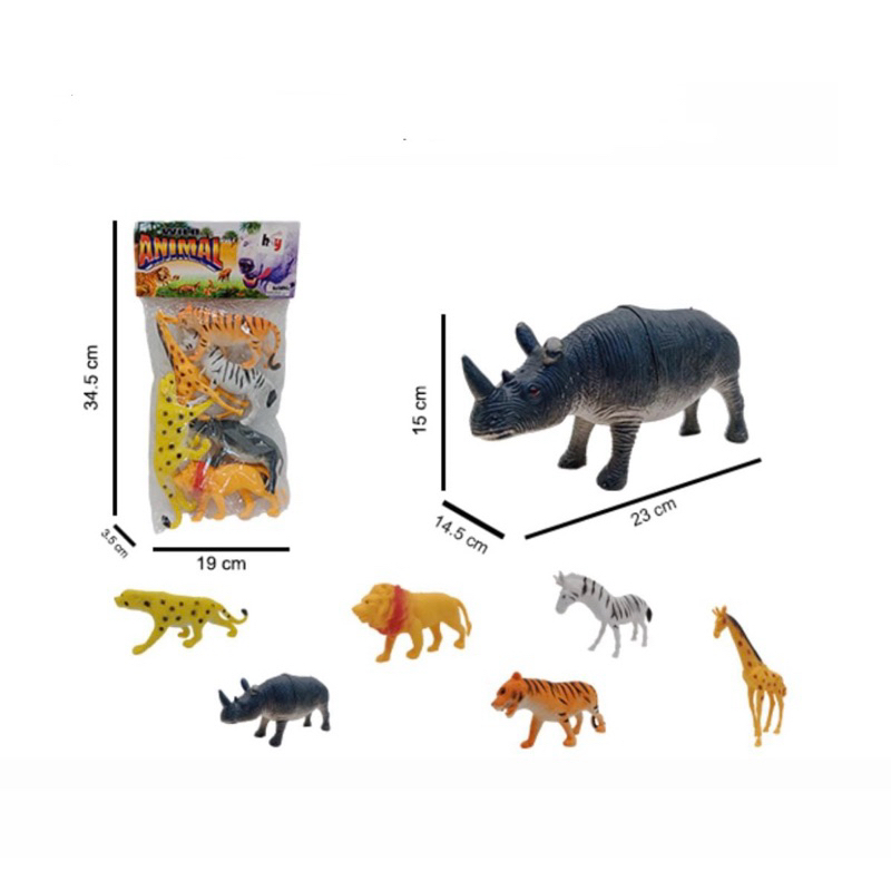LILOMILO Mainan Binatang Karet Besar Set 6pcs/Figurin Binatang Liar/Forest Animal/Jungle Animal/Wild