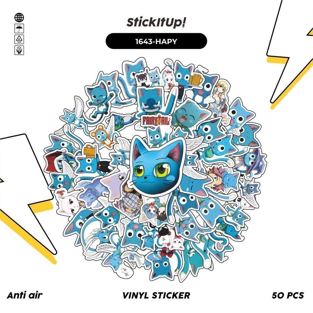 

COD✨ 100 Pcs Stiker FAIRY TAIL CHARACTER HAPPY CAT Lucu Anti Air Untuk Dekorasi Notebook Sepeda Skateboard Handphone DIY