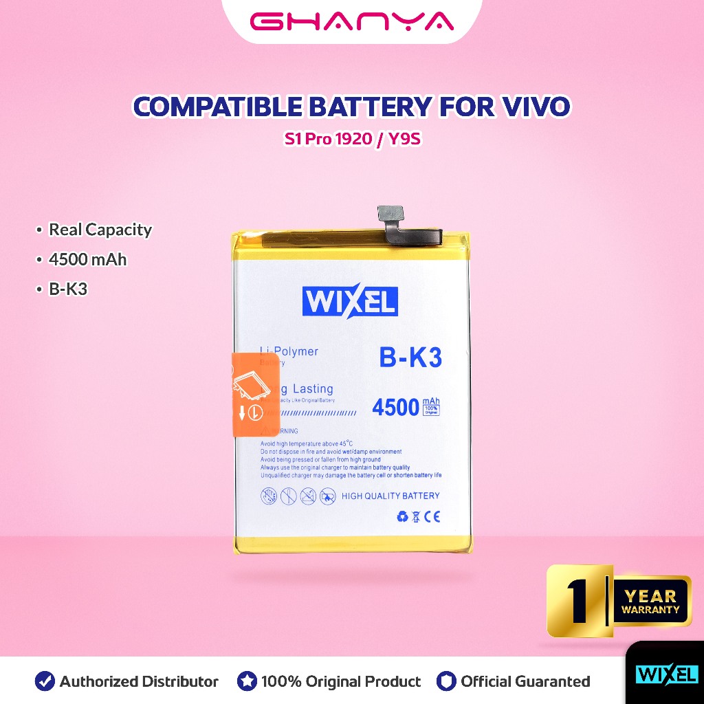 WIXEL ORIGINAL Baterai Vivo S1 Pro 1920 Y9S B-K3 BK3 Double Power Real Capacity Batre Batrai Batre B