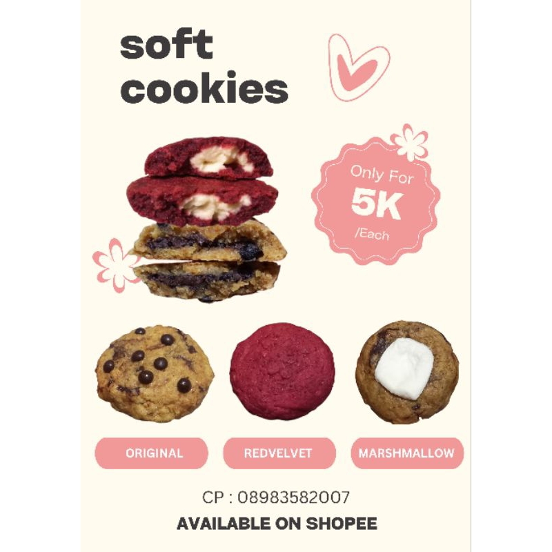 

COOKIES /SOFT COOKIES /COOKIES ORIGINAL/COOKIES REDVELVET. (MINIM ORDER 4PCS)