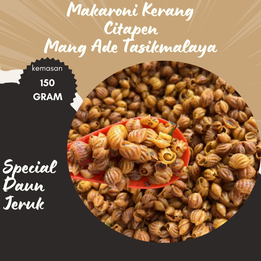 

Makaroni Campuran Original Daun Jeruk Kemasan 150 Gram Mang Ade Citapen Khas Tasikmalaya