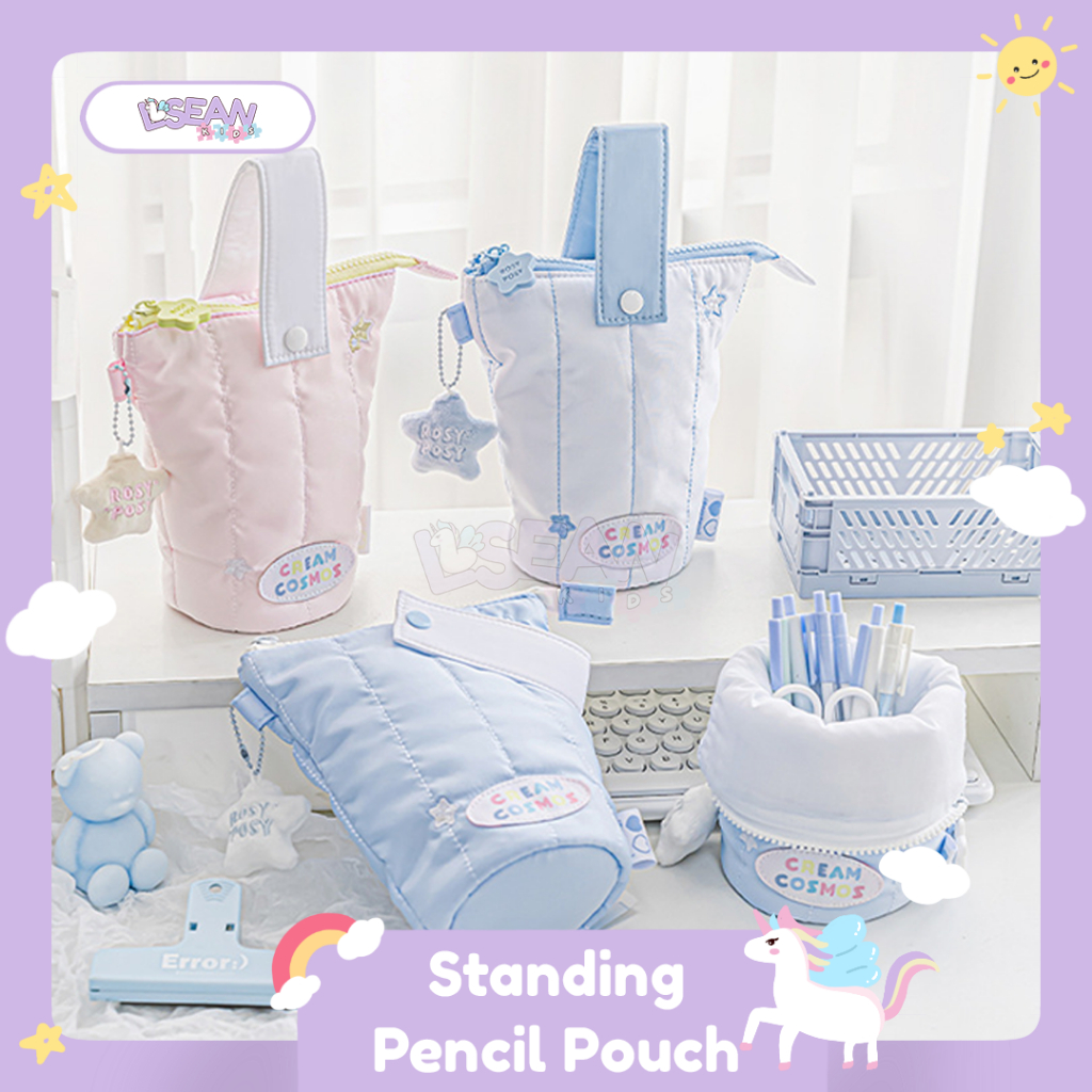 

Pencil Case Pastel Aesthetic Puffy Standing Pouch Organizer Makeup Cosmetic Bag Multifungsi with Handle