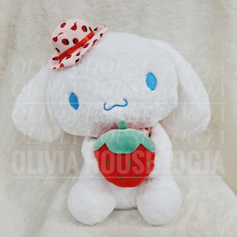 Boneka Cinnamoroll 17" Baju Strawberry Boneka Cinnamoroll 17" Topi Strawberry Boneka Cinnamoroll Str