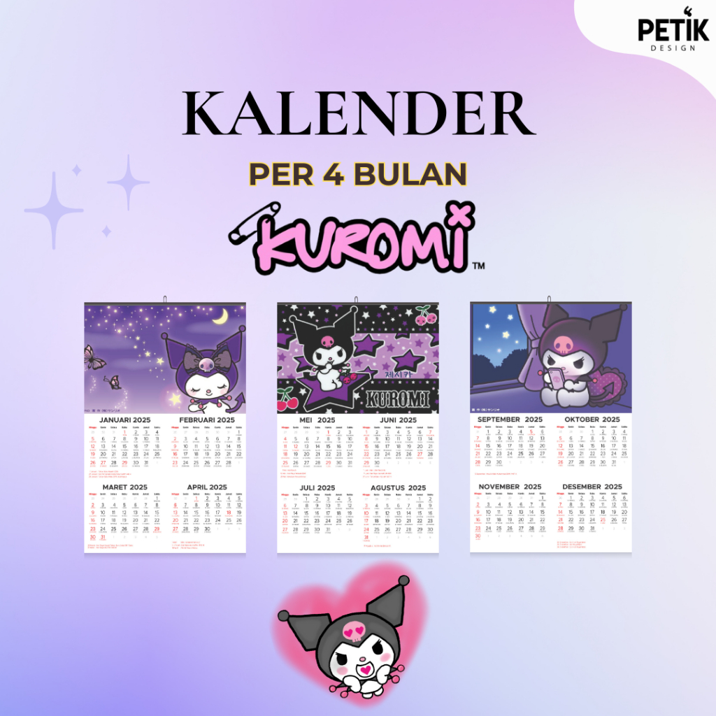 

Kalender Dinding Kuromi 3 Lembar (per 4 bulan) 2025 Klem