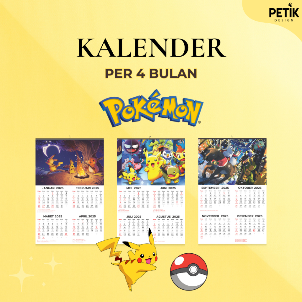 

Kalender Dinding Pokemon 3 Lembar (per 4 bulan) 2025 Klem