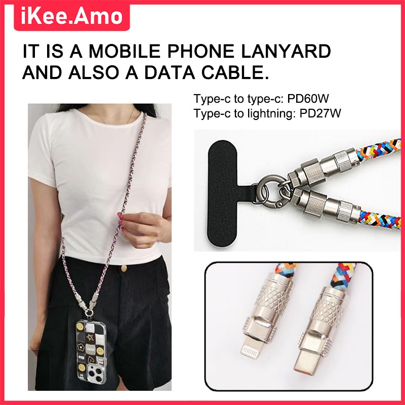PD 60W 5A USB Charging Cable 2-in-1 Type C Cable Braided Lanyard Fast Data Cable Multifunctional Lan