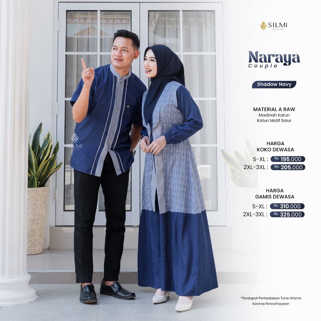 SARIMBIT TERBARU 2025 COUPLE FAMILY LEBARAN NARAYA COUPLE SHADOW BLUE BY SILMI FASHION - BAJU BUSANA