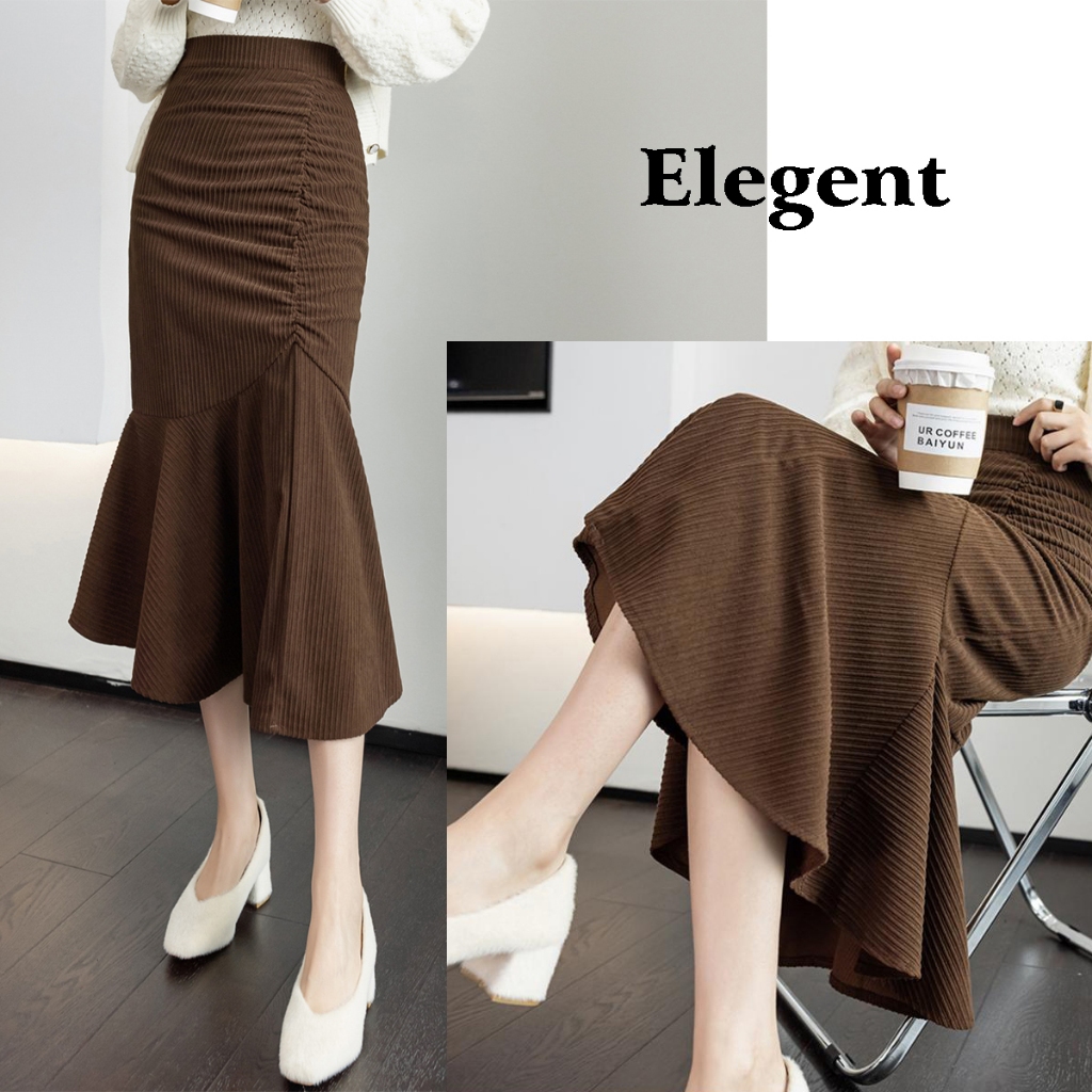 rok korean style rok corduroy rok plisket rok coklat vintage rok midi rok wanita kekinian rok pliske
