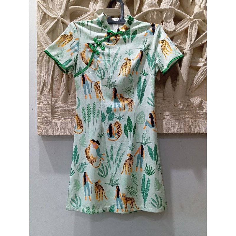 Dress Cheongsam Motif Leopard / Dress Qipao Motif Leopard / Baju Imlek Baru / Dress Chinese