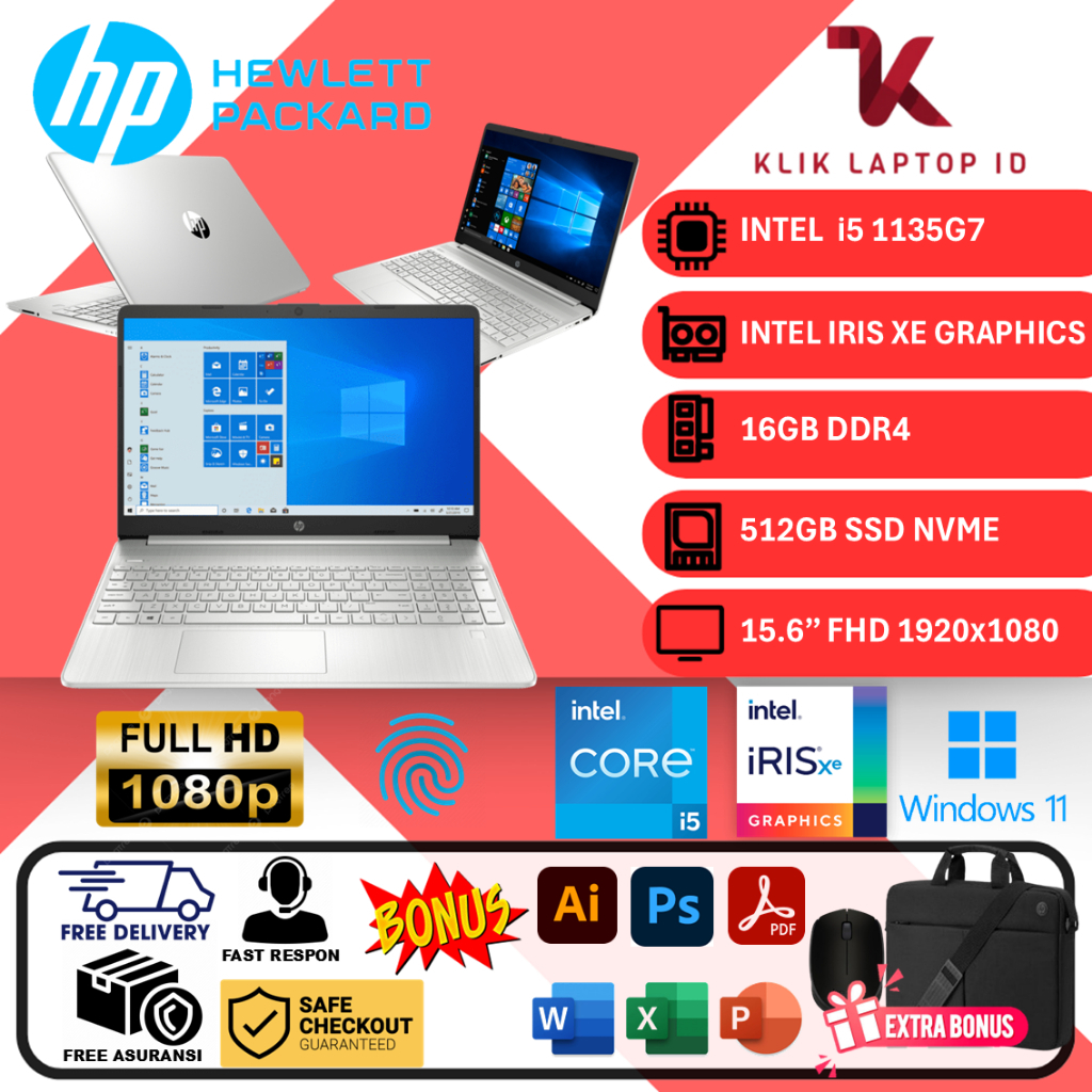 LAPTOP TERBARU HP 15 INTEL CORE i5 GEN11 16GB 512GB SSD WIN11 HOME ORIGINAL TERLARIS