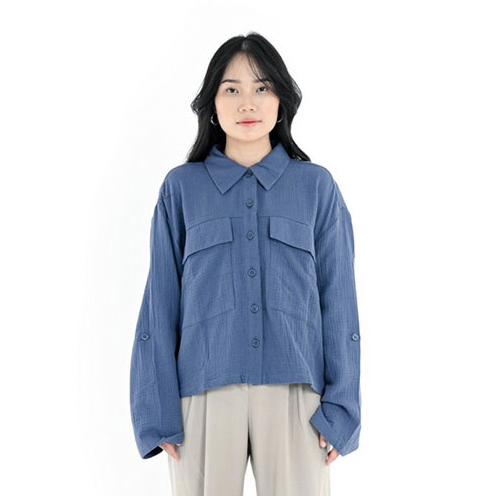 3Second Kemeja Lengan Panjang Crop Top Wanita With Adjuster C070323