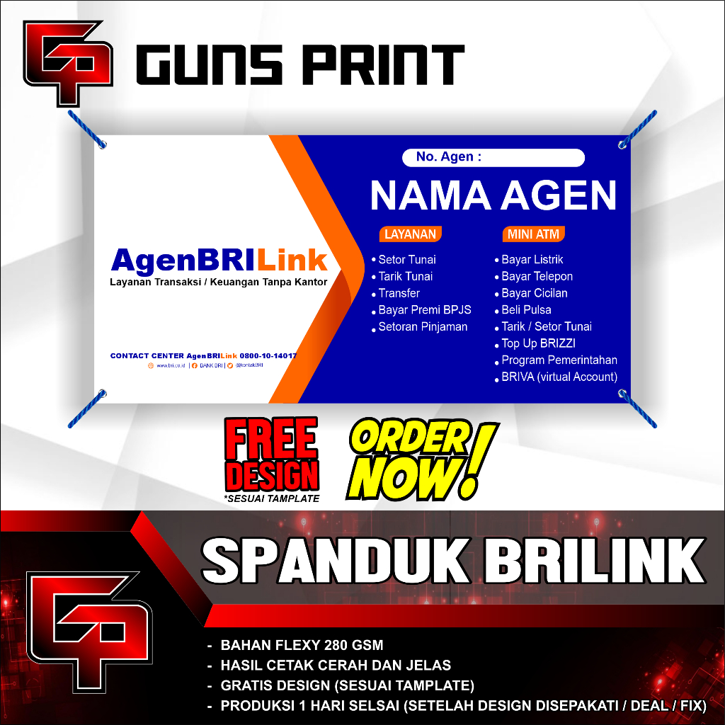 GRATIS DESIGN - SPANDUK BANNER BALIHO "BRILINK" UK. 100 X 50 / 150 X 75 / 200 X 100 /  300 X 100