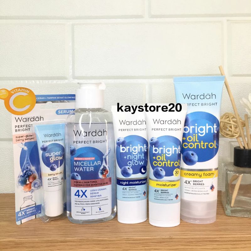 WARDAH PERFECT BRIGHT PAKET  GLOWING SKIN 5IN 1(Sabun wajah,serum, micellar watter,night moisturizer
