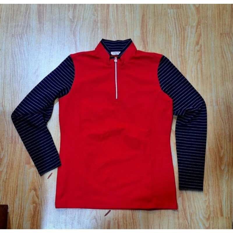 Kaos wanita Arnold Palmer Quarter Zip Pullover Red Navy Striped Original