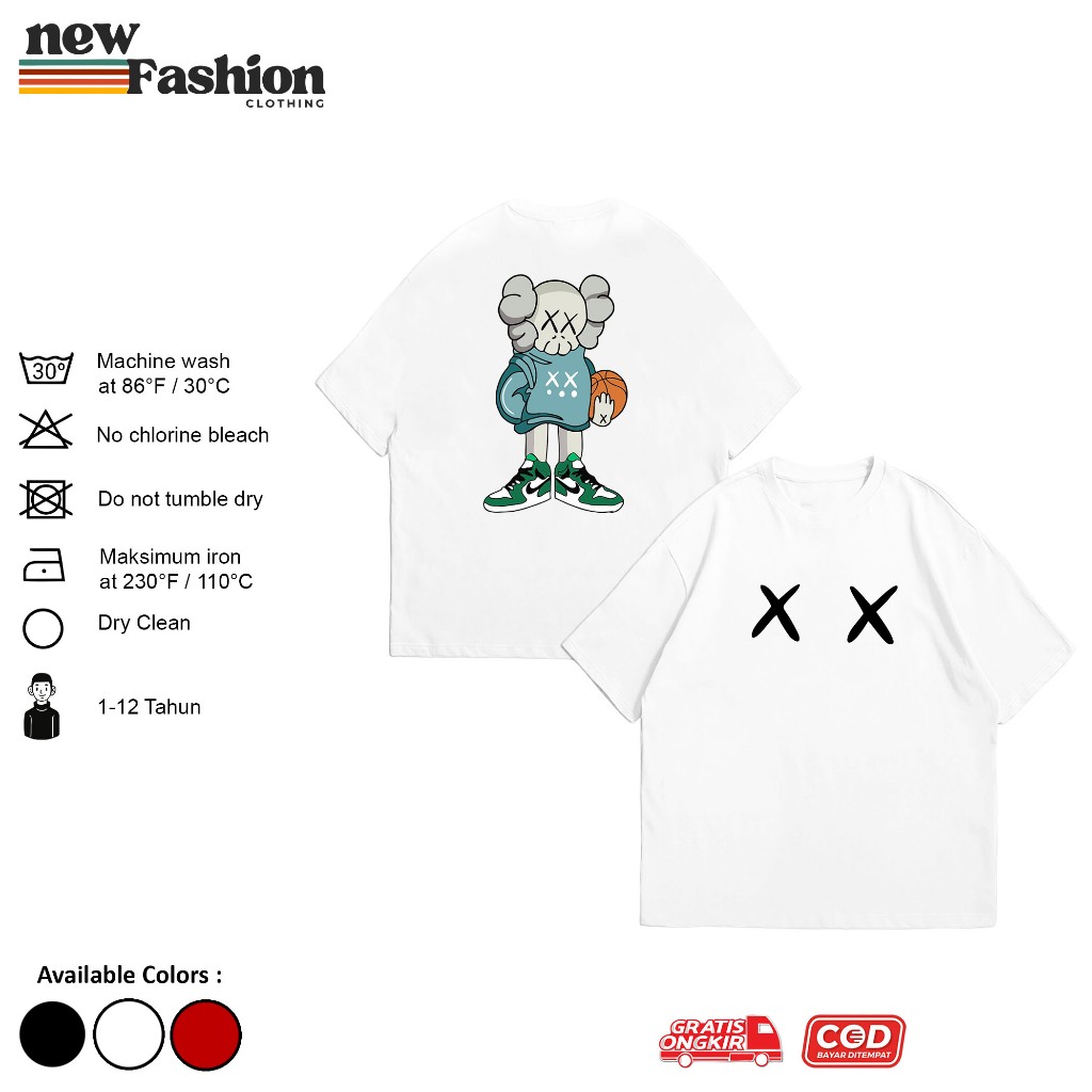 T-shirt Baju Kaos Distro Anak Laki-laki/Perempuan Unisex Umur 1-12 Tahun Warna Hitam Putih Merah Bah