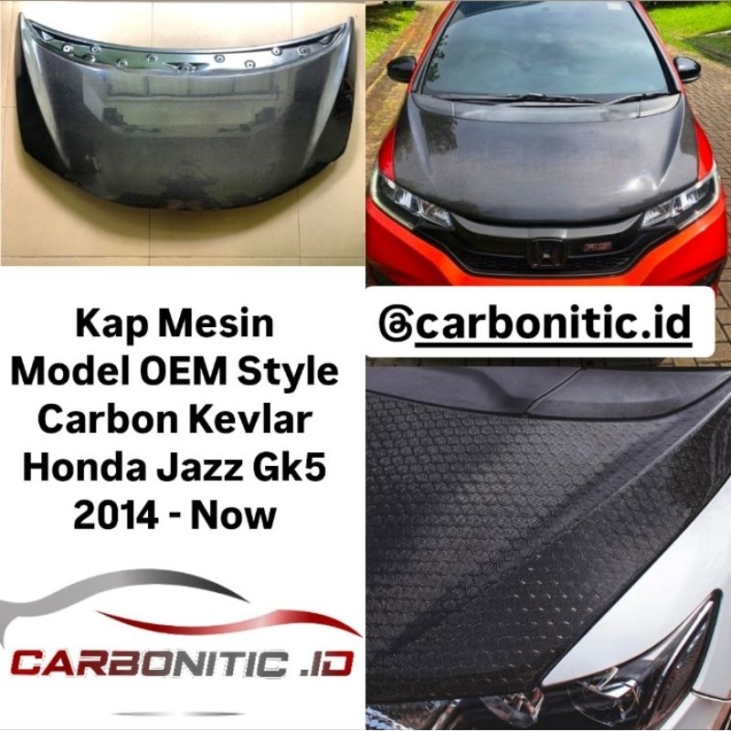 Kap Mesin Custom Model OEM LOOK Honda Jazz Gk5 2014 - 2022 Carbon Kevlar