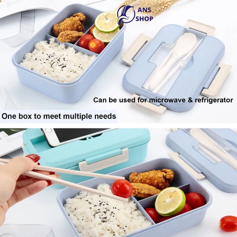 [TERMURAH] TEMPAT MAKAN SATU SET | LUNCH BOX SET KOTAK BEKAL MAKAN JERAMI GANDUM KOTAK MAKAN ​1000ML