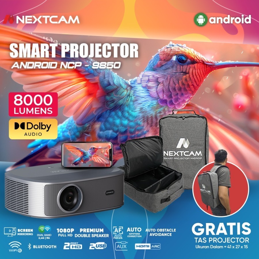 NEXTCAM NCP-9850 PROJECTOR ANDROID FULL HD 8000 LUMENS with DOLBY SOUND