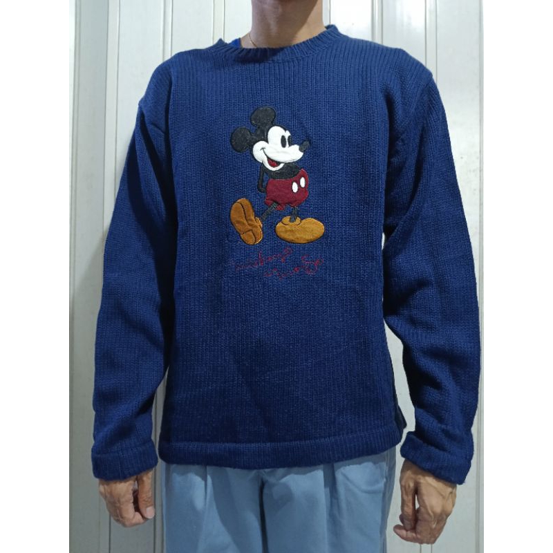 Atasan / Sweater Rajut Motif Bordir Mickey Mouse size L