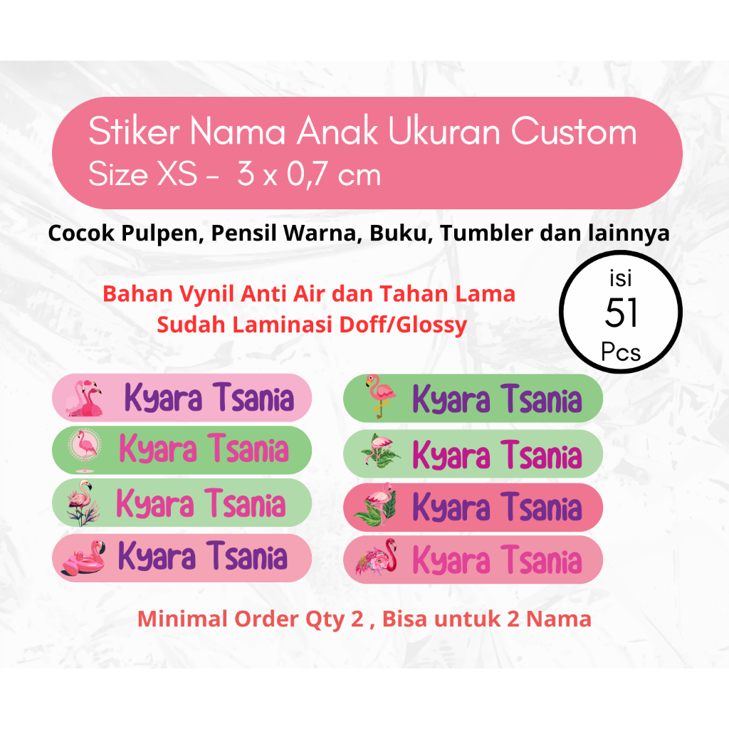 

Sticker Tema Flamingo, Pink Flamingo Sticker Custom Nama, Label Buku Karakter, Label Pink Lucu, Waterproof, Sticker Wadah Makan Toodler