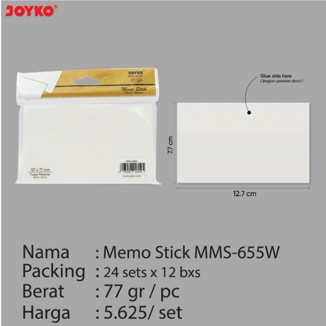

White Memo Stick / Sticky Note Putih / Kertas Memo HVS Memo Tempel Joyko MMS-655W ~ MMS656W White Color