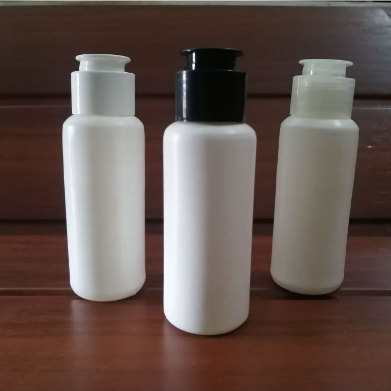 Botol Fliptop 60ml HDPE Putih Tutup Fliptop Jamur Hitam