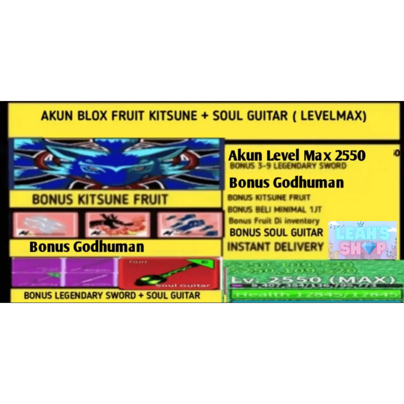 Akun Blox Fruit Kitsune + Soul Guitar (LevelMax) (DatPol)