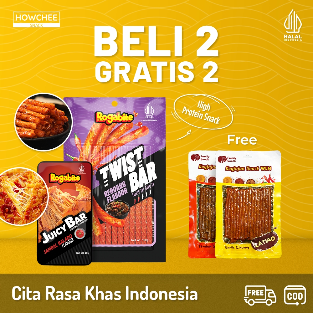 

Howcheesnack - [HALAL] Buy 2 Get 2 Free | Juicy Bar & Twist Bar Free Latiao Gluten Snack High Protein | Latiao Halal