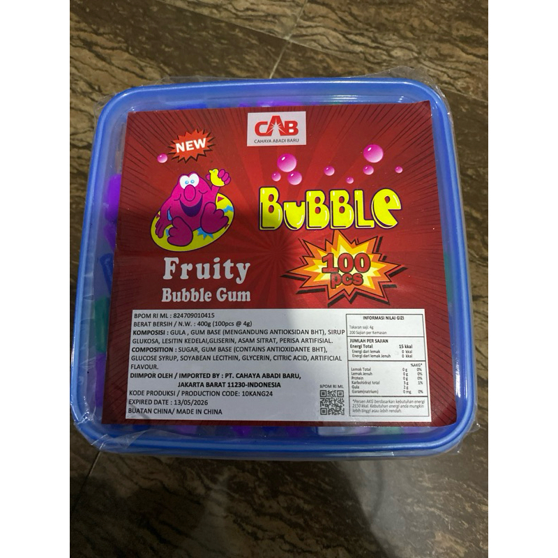 

permen fruity bubble gum 1 box isi 100