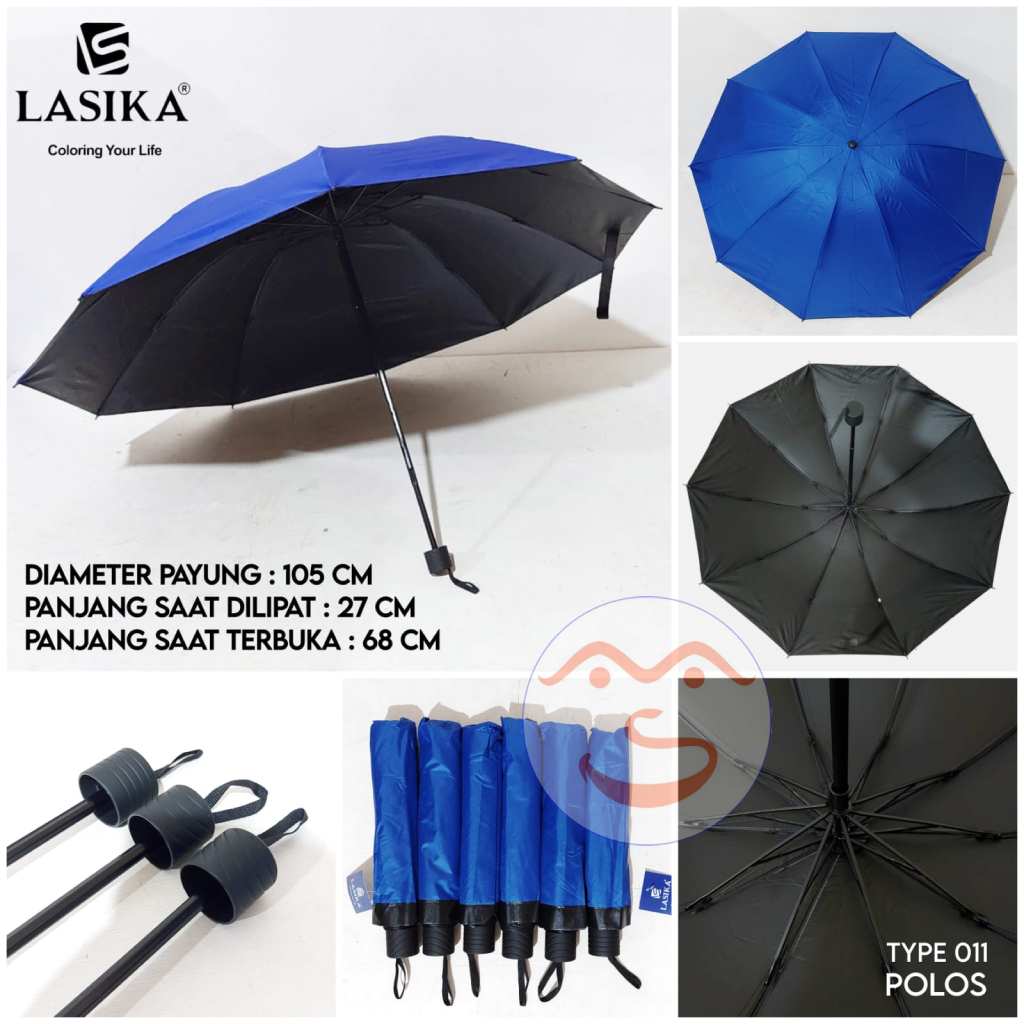 Payung Lipat 3 Polos Lasika Type 011 Polyster / Payung Lipat Lasika 10 Jari