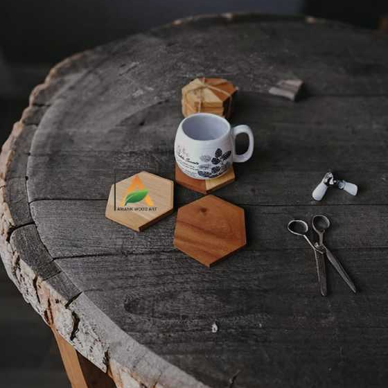 WOODEN COASTER, TATAKAN KAYU, TATAKAN GELAS, TATAKAN GELAS KAYU, 1 SET ISI 5 PCS