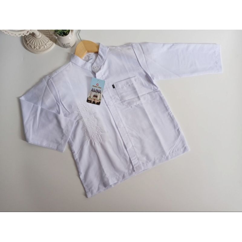 Baju Koko Anak Warna Putih Motif Bordire baju muslim pakaian muslim