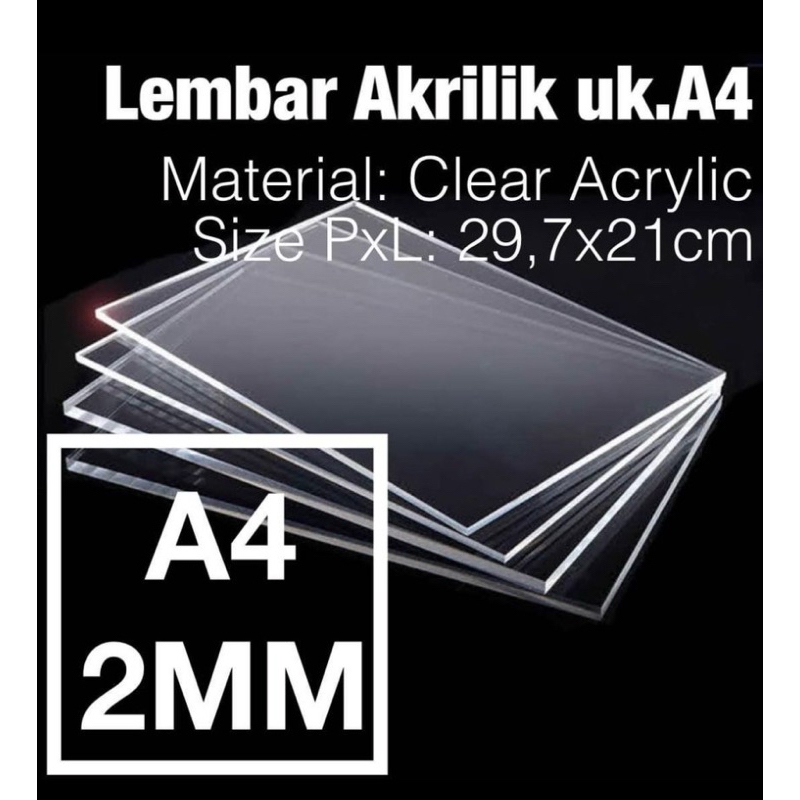 

Akrilik Acrylic Lembaran A4 2mm Clear Bening