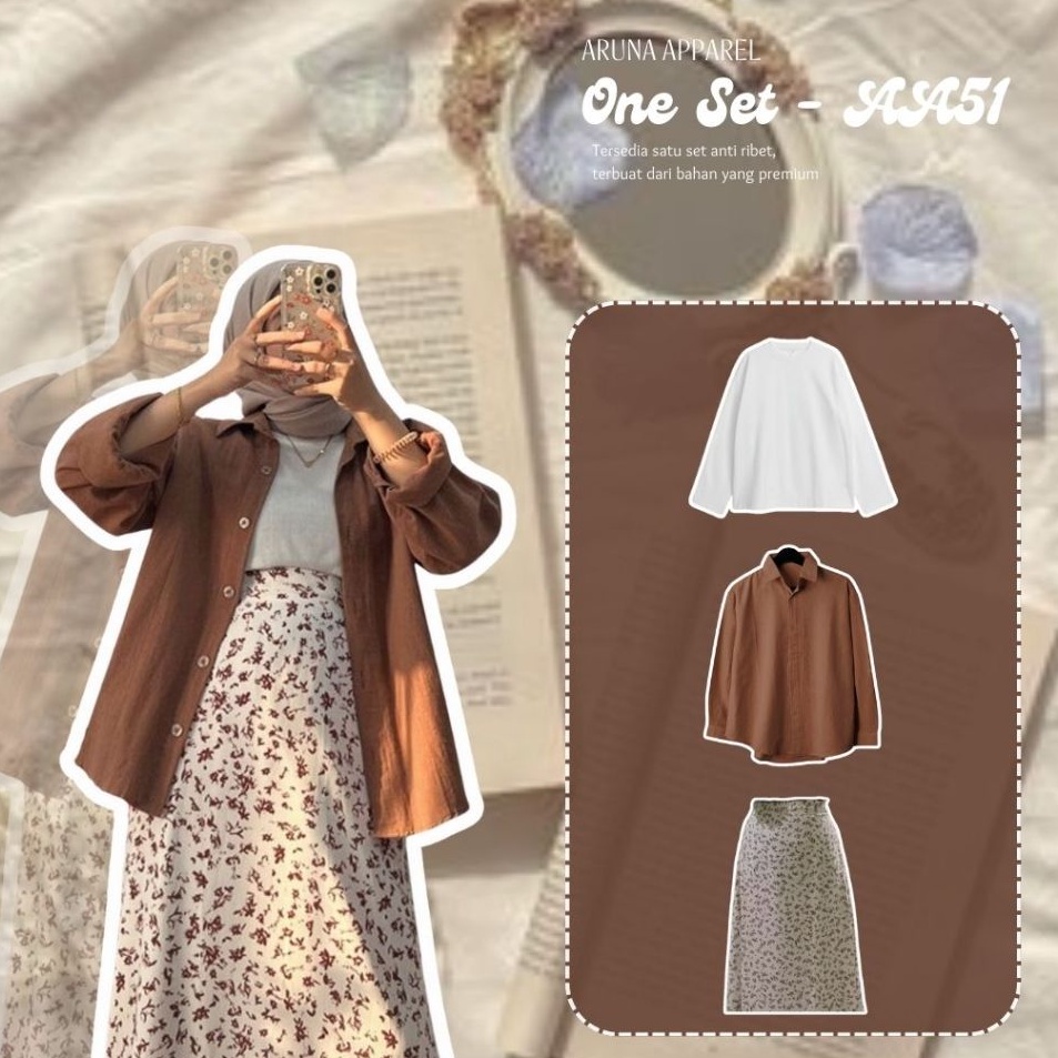 New Update  One Set Hijab Wanita Kekinian OOTD Anak Prempuan Kekinian OOTD Kampus Kerja Nongkrong Se