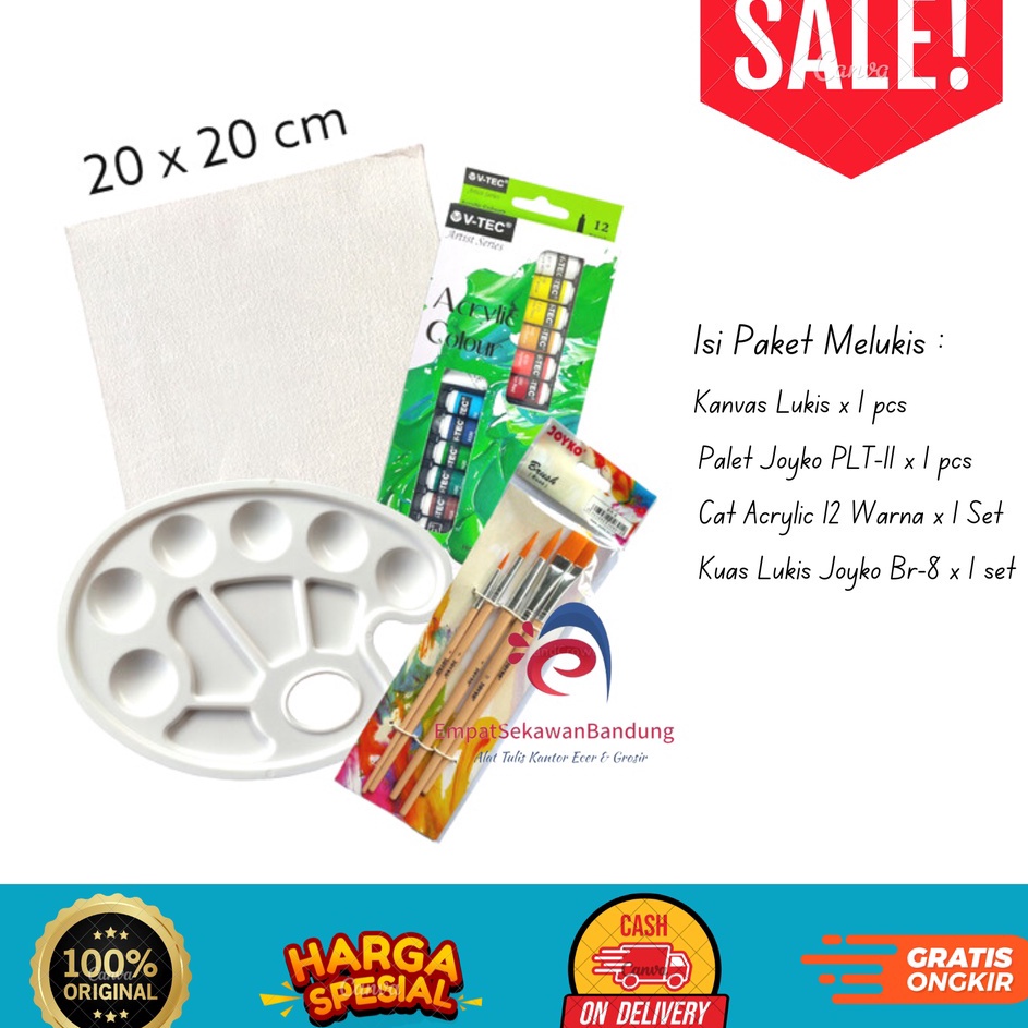 

Langsung Miliki Paket Melukis Lengkap Set 4 in 1 Set Kanvas 2x2 Kuas Palet dan Cat Acrylic Set SHESB