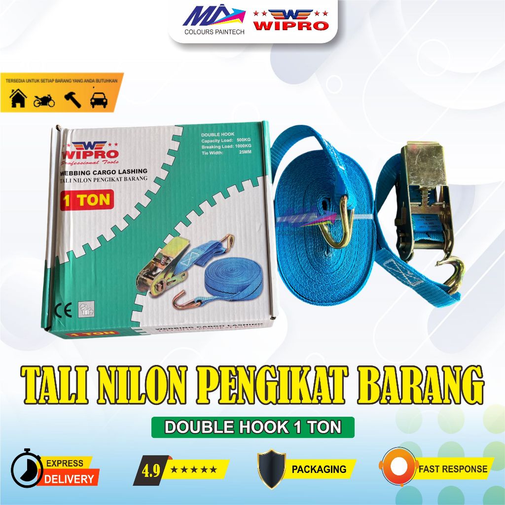 WIPRO TREK BELT / TALI PENGIKAT BARANG 1"x10 meterx1TON / RACHET TIE DOWN / IKAT TALI BARANG